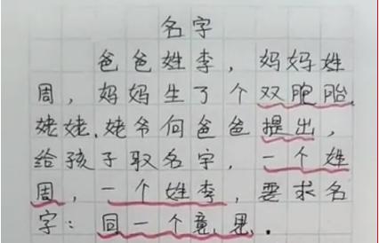 小学生作文《名字》火了，宝爸为双胞胎机智取名，获老师满分点赞