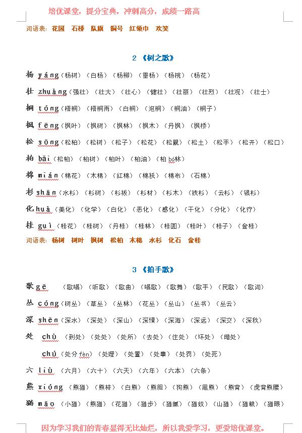 二年级语文上册 培优课堂 生字表注册与组语汇总 全套